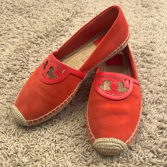 Tory Burch Shoes - Tory Burch Women Red Canyon Suede Calf Leather Logo Espadrille Flats Size 7.5
